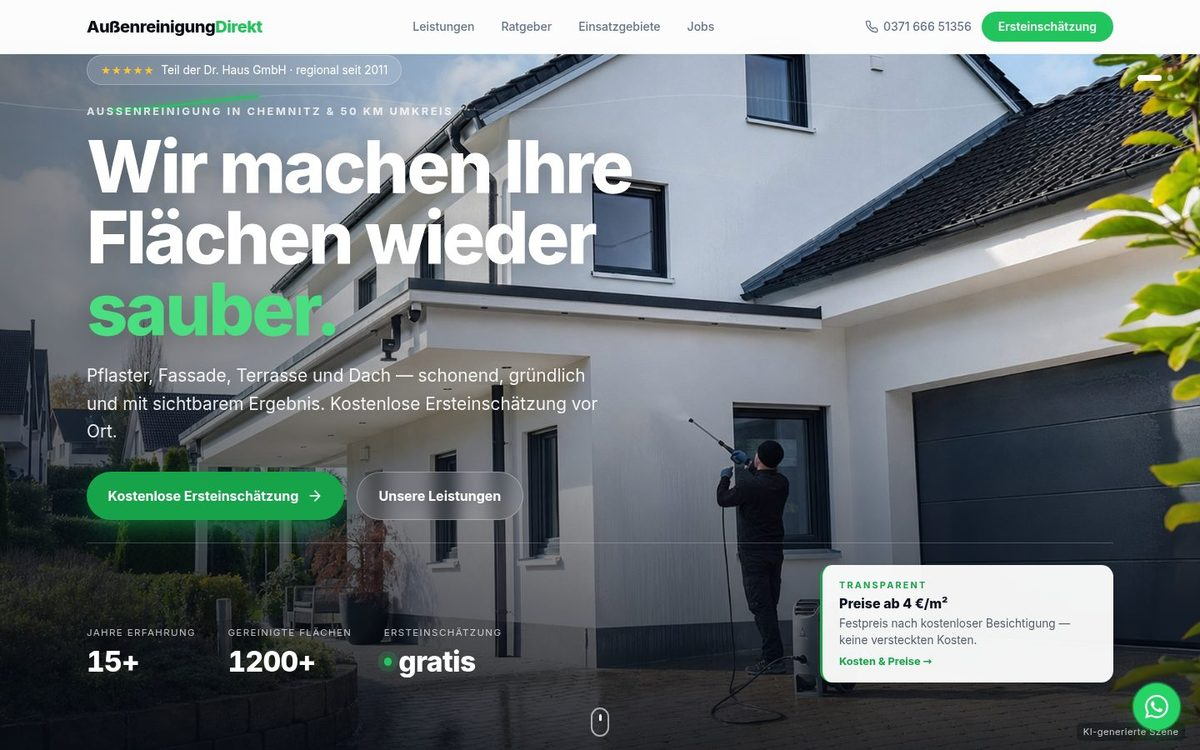Website Außenreinigung Direkt – Pflaster, Fassade & Terrasse Webdesign Referenz