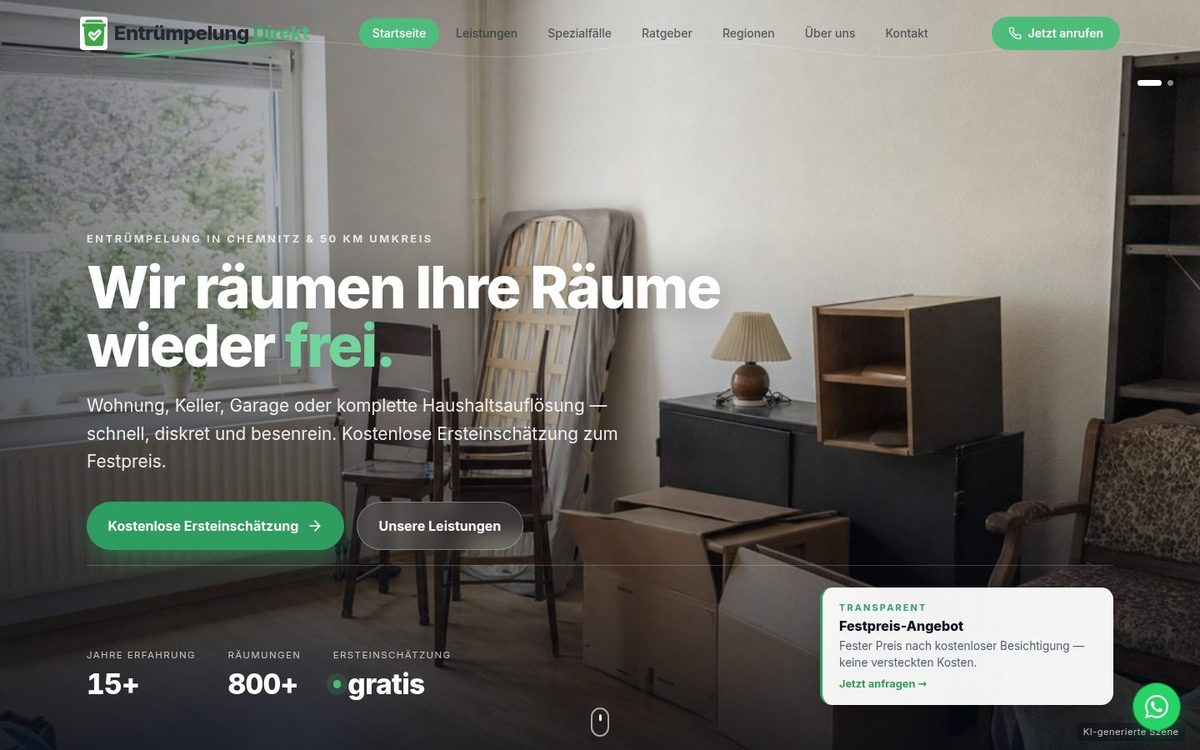 Website Entrümpelung Direkt – Entrümpelung & Haushaltsauflösung Webdesign Referenz