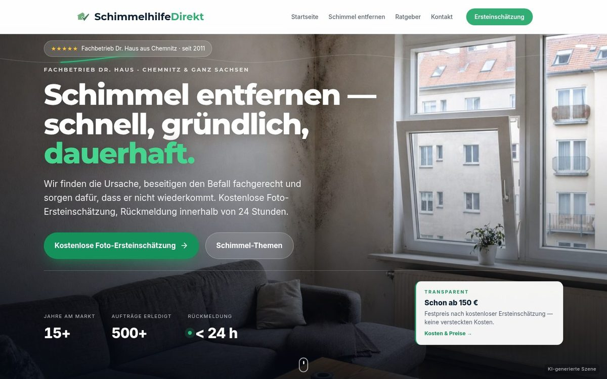 Website Schimmelhilfe Direkt – Schimmelbeseitigung Webdesign Referenz